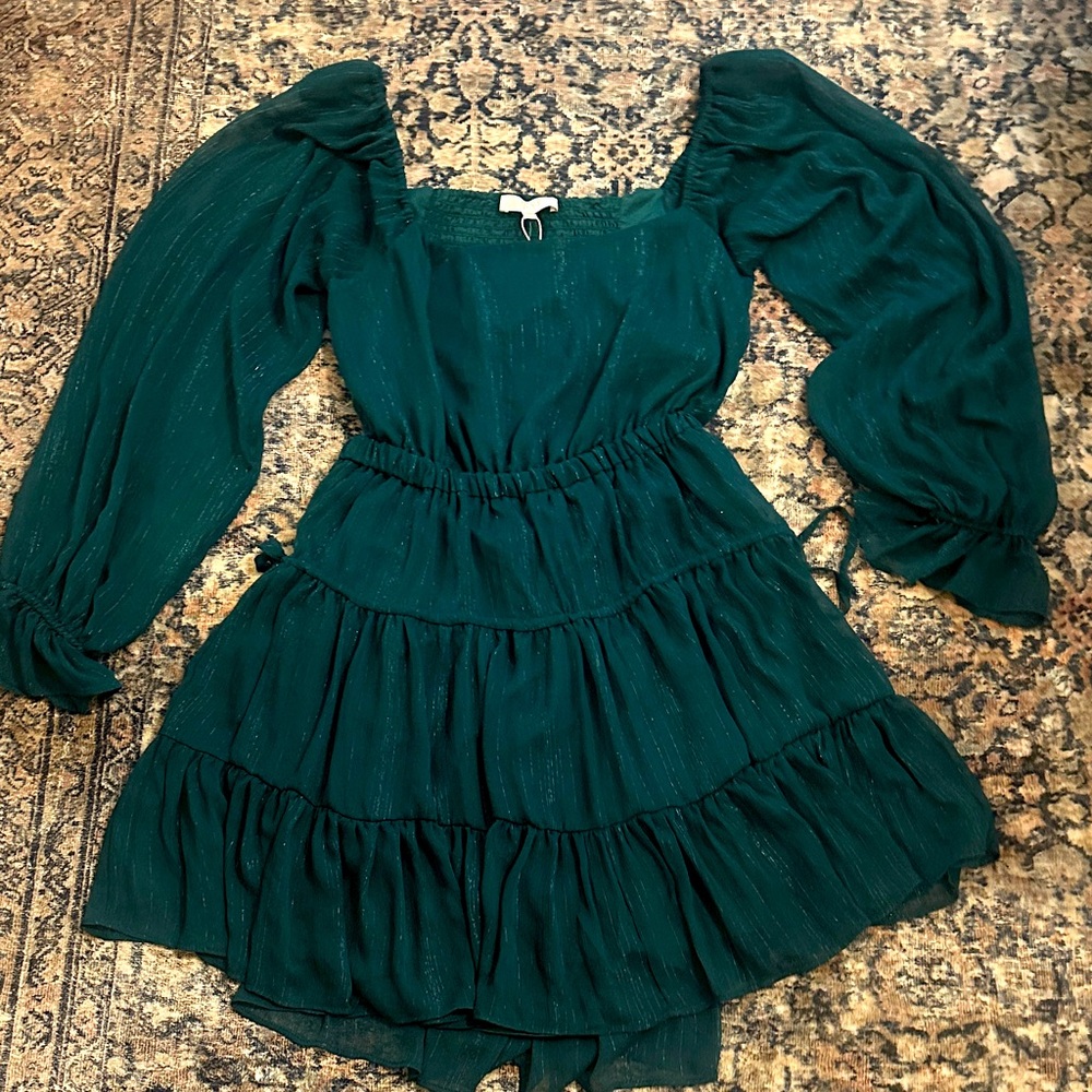 Wayf Green Dress with Puff Sleeves, size M
